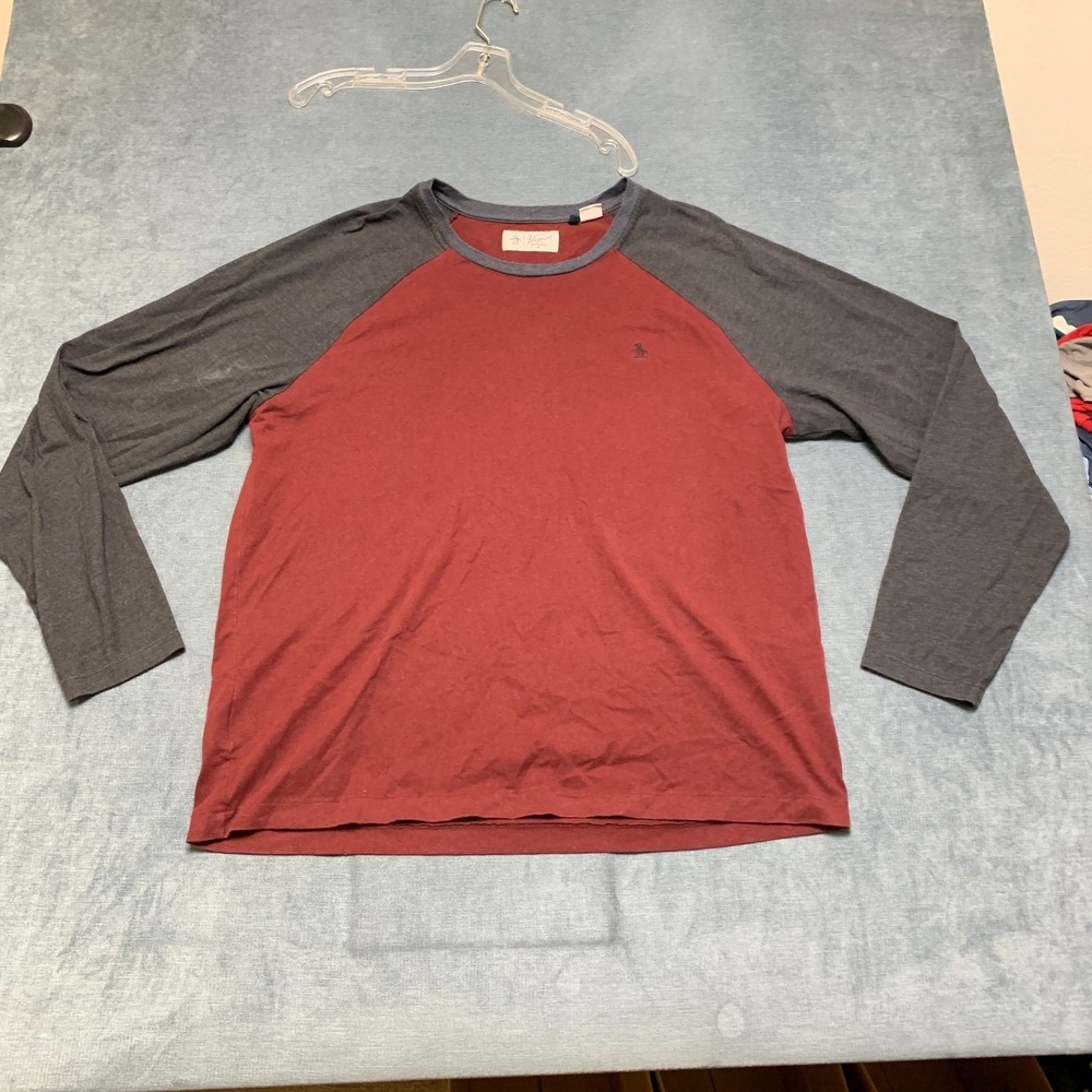 Original Penguin By Munsingwear Sweatshirt Mens 2XL Maroon Gray Raglan Sleeve